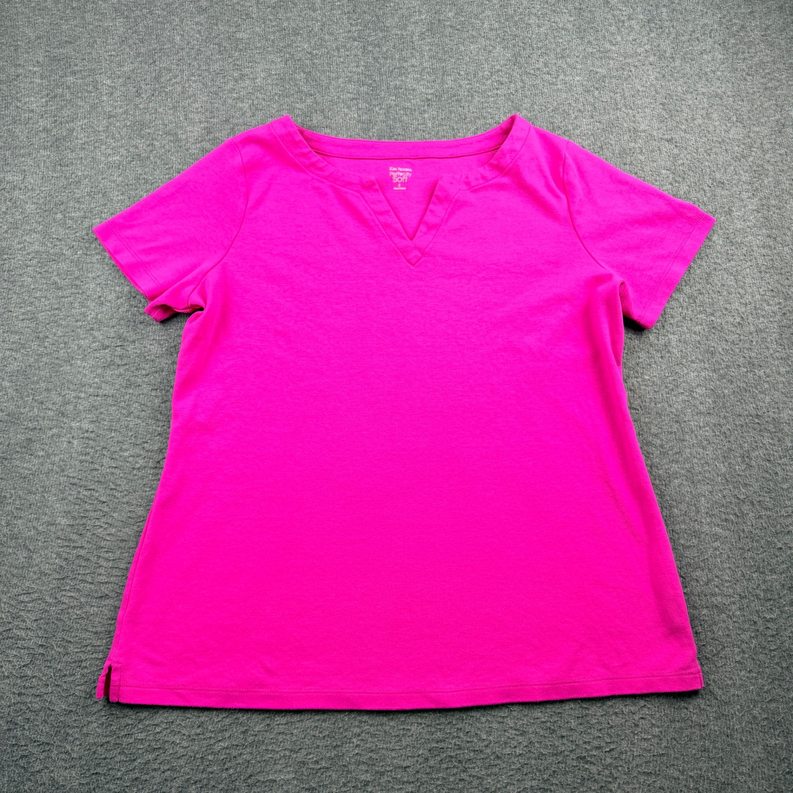 Kim Rogers Perfectly Soft Women's S Hot Pink Cotton Notch Neck Short Sleeve Top